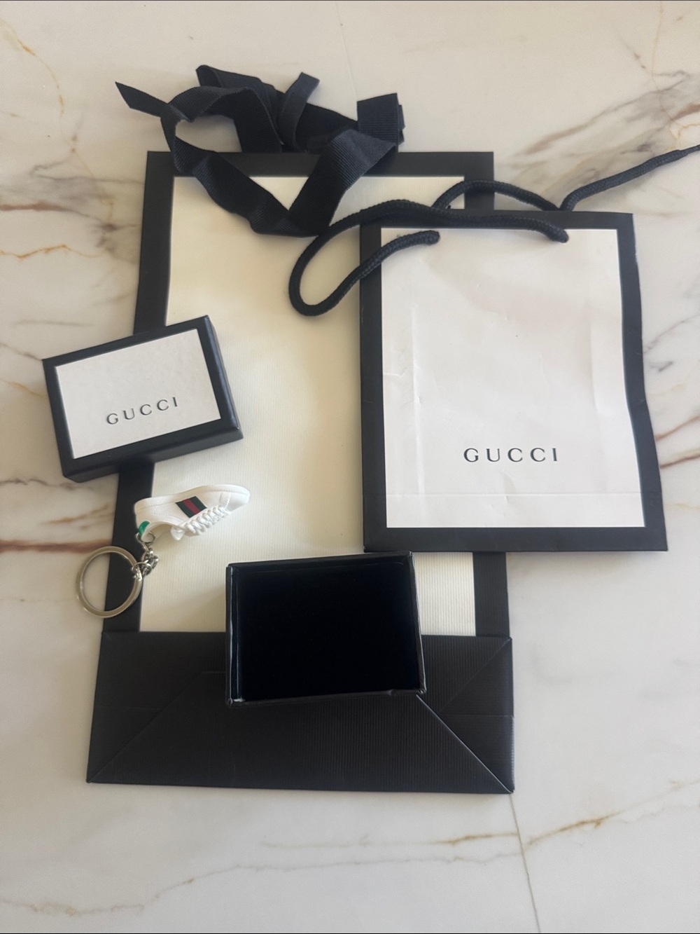 Gucci White Mini Sneaker Keychain with Green-Red Web Stripe
